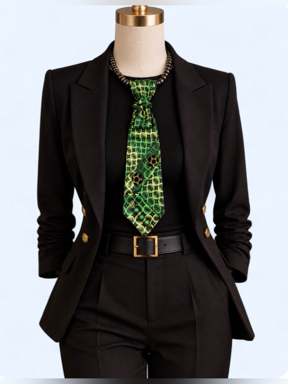 Handcrafted Green Silk Necktie Necklace Halloween Dark Academia Statement Jewel - Picture 3 of 14